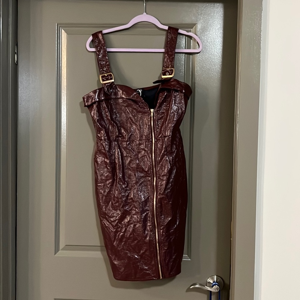 Fake leather garnet boohoo dress, NWT, size US 14